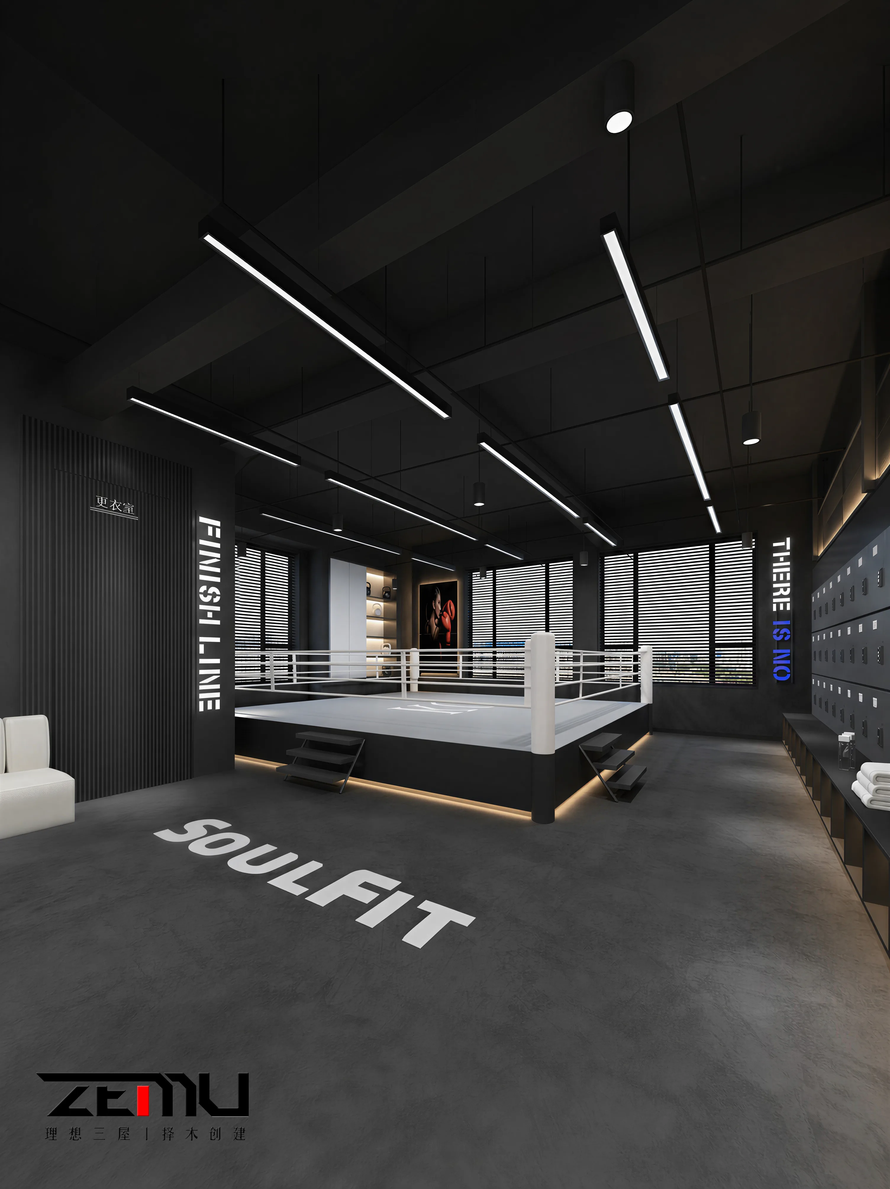 暗黑风搏击馆训练空间全景